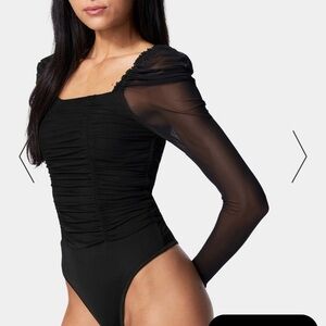 RUCHED MESH PUFF SLEEVE BODYSUIT